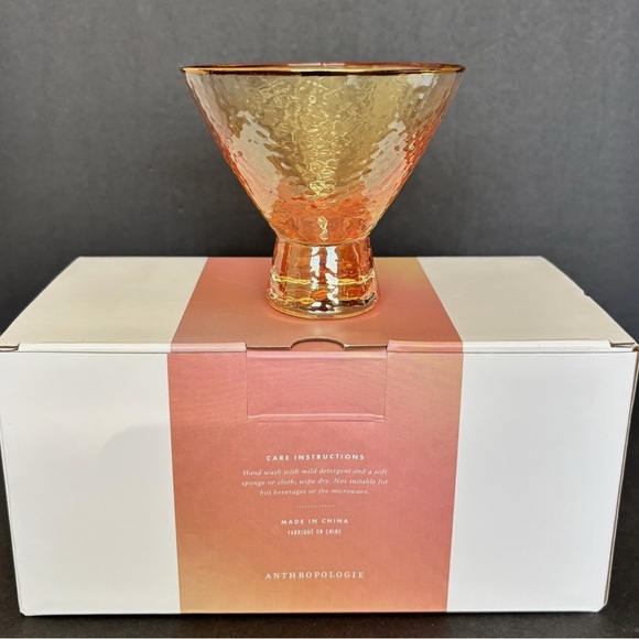 Anthropologie NIB 2 Pack Zaza Honey Luster Stemless Martini Glasses Iridescent - Picture 2 of 8